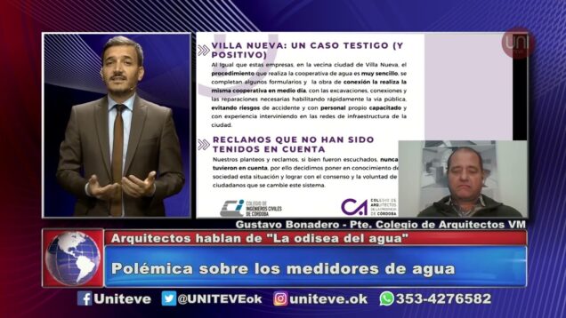 UNITEVE | Reclamo del Colegio de Arquitectos Villa Maria a la cooperativa de agua